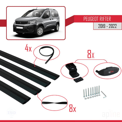 Compatible avec Peugeot Rifter 2019-2022 BASIC Model Barres de Toit Railing Porte-Bagages de Voiture Noir Aluminium 4 Barres