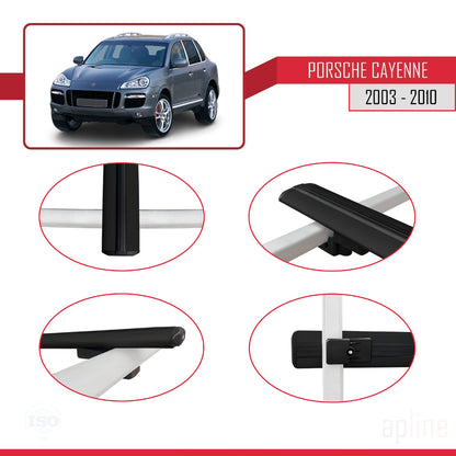 Compatible avec Porsche Cayenne (9PA) 2003-2010 BASIC Model Barres de Toit Railing Porte-Bagages de Voiture Noir Aluminium 2 Barres