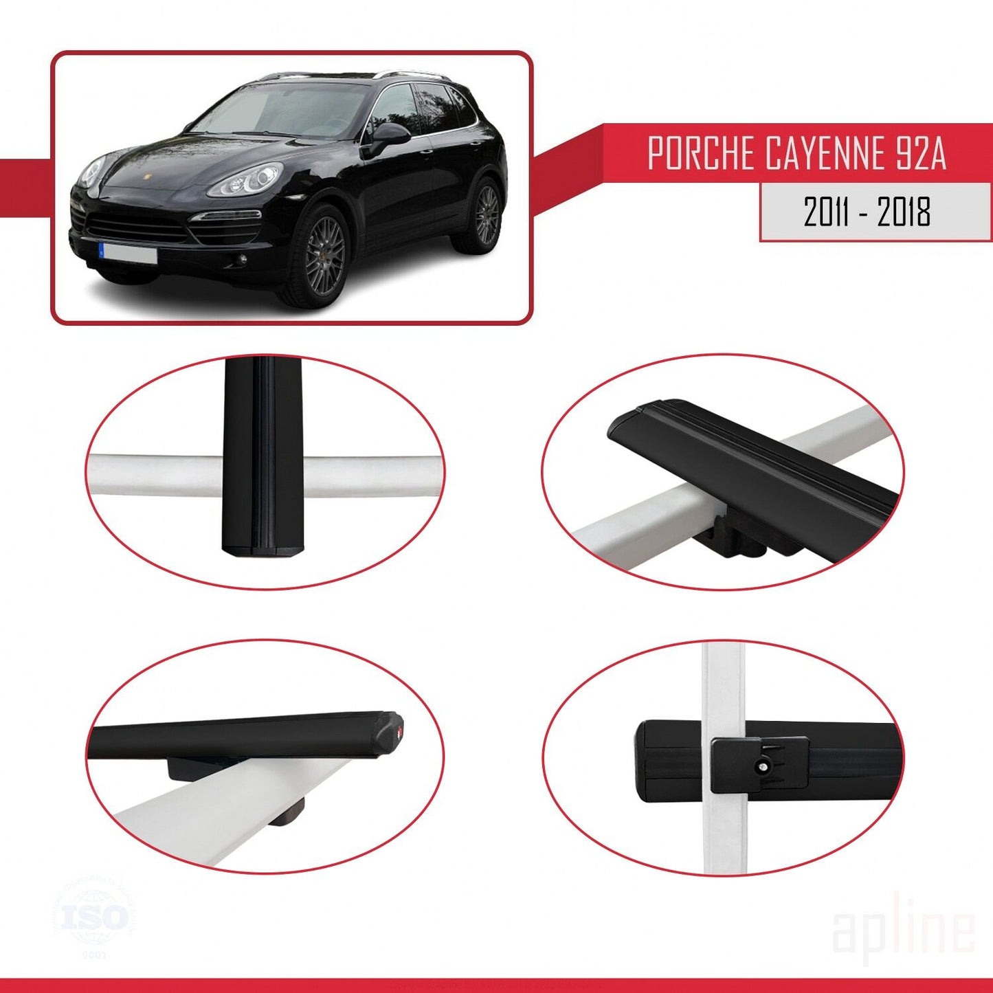 Compatible avec Porsche Cayenne 2 (92A) 2011-2018 BASIC Model Barres de Toit Railing Porte-Bagages de Voiture Noir Aluminium 3 Barres