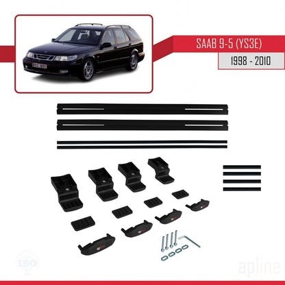Compatible avec Saab 9-5 (YS3E) Break 1998-2010 BASIC Model Barres de Toit Railing Porte-Bagages de Voiture Noir Aluminium 2 Barres