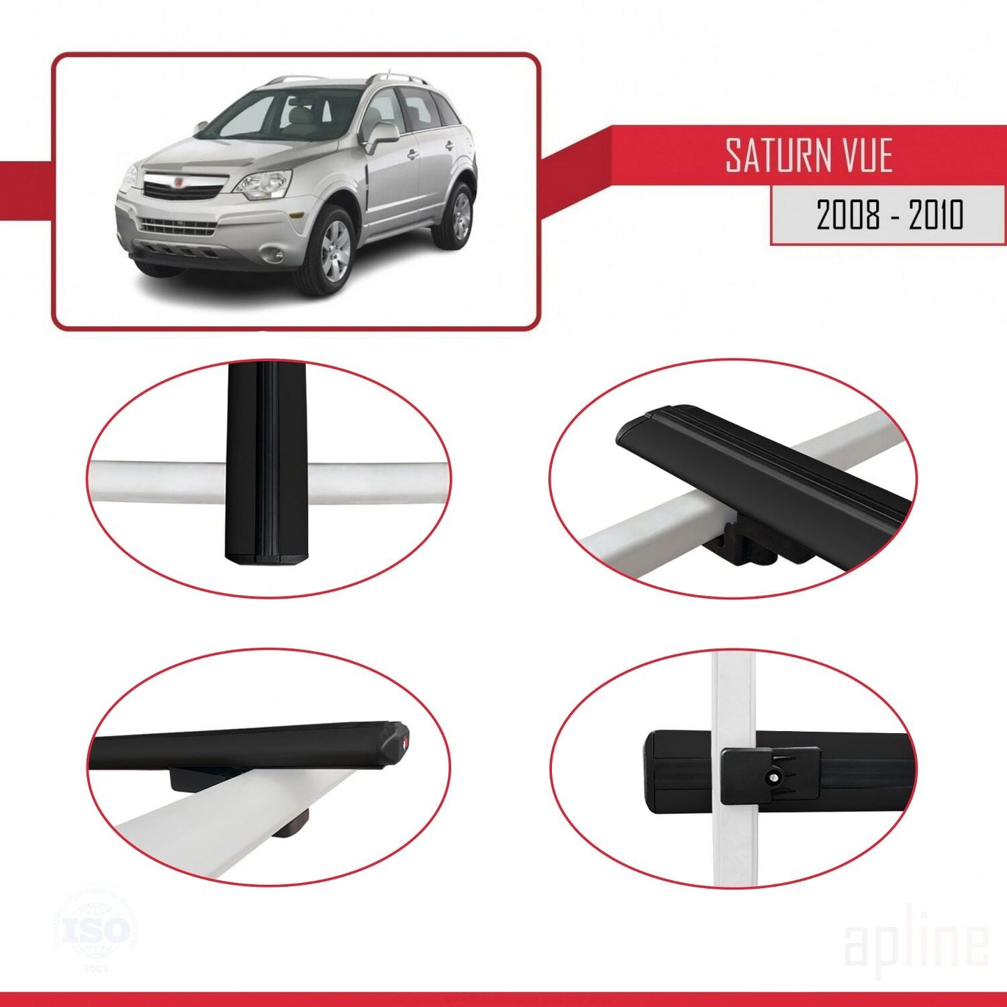 Compatible avec Saturn Vue 2 2008-2010 BASIC Model Barres de Toit Railing Porte-Bagages de Voiture Noir Aluminium 2 Barres