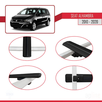 Compatible with Seat Alhambra 2 (7N) 2010-2020 BASIC Model Car Roof Rack Cross Bar Black Aluminium 3 Bars