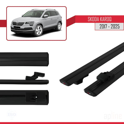 Compatible avec Skoda Karoq 2017-2025 BASIC Model Barres de Toit Railing Porte-Bagages de Voiture Noir Aluminium 2 Barres