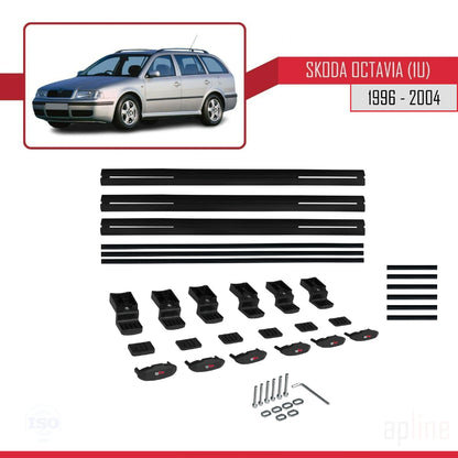 Compatible with Skoda Octavia (1U) 1996-2004 BASIC Model Car Roof Rack Cross Bar Black Aluminium 3 Bars