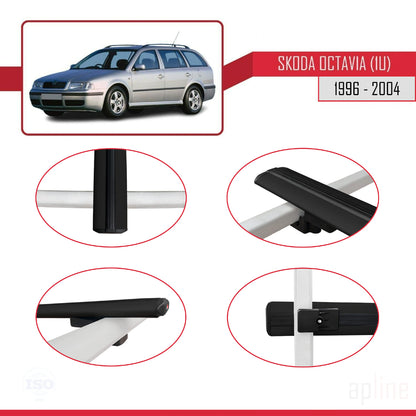 Compatible with Skoda Octavia (1U) 1996-2004 BASIC Model Car Roof Rack Cross Bar Black Aluminium 3 Bars