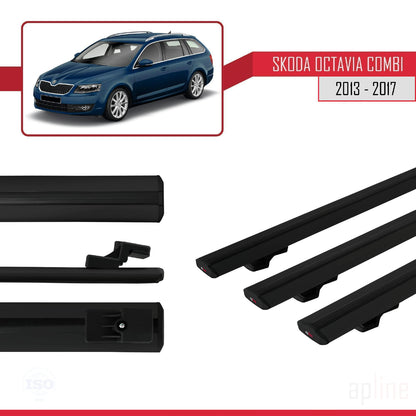 Compatible avec Skoda Octavia 3 (5E) Break Pre-Facelift 2013-2017 BASIC Model Barres de Toit Railing Porte-Bagages de Voiture Noir Aluminium 3 Barres
