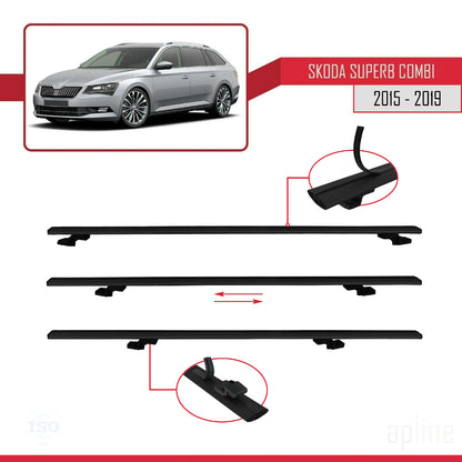 Compatible avec Skoda Superb 3 (3V) Break Pre-Facelift 2015-2019 BASIC Model Barres de Toit Railing Porte-Bagages de Voiture Noir Aluminium 3 Barres