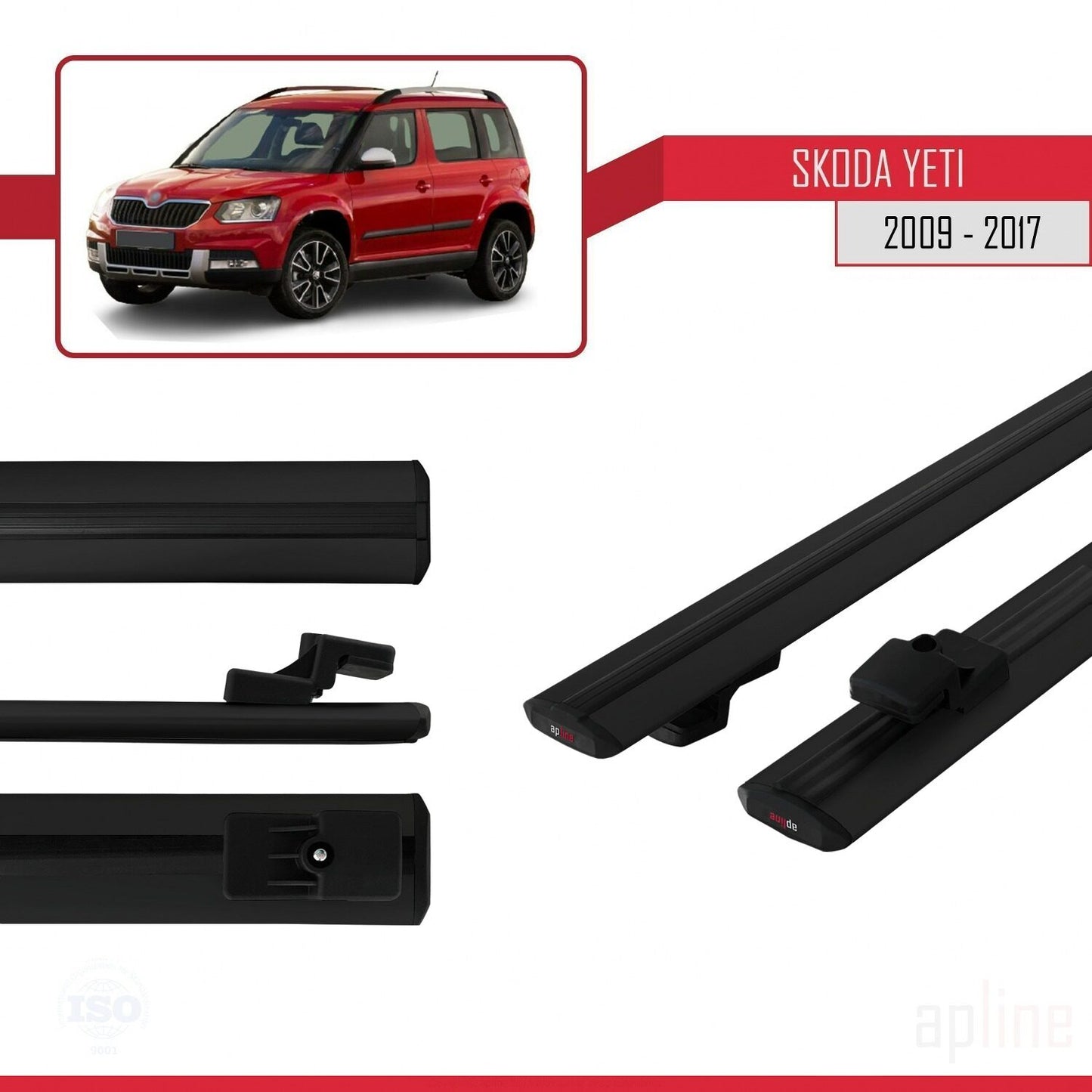 Compatible avec Skoda Yeti 2009-2017  BASIC Model Barres de Toit Railing Porte-Bagages de Voiture Noir Aluminium 2 Barres