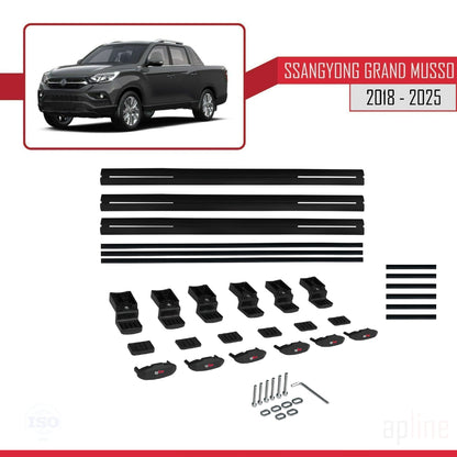 Compatible avec Ssangyong Grand Musso 2018-2025 BASIC Model Barres de Toit Railing Porte-Bagages de Voiture Noir Aluminium 3 Barres