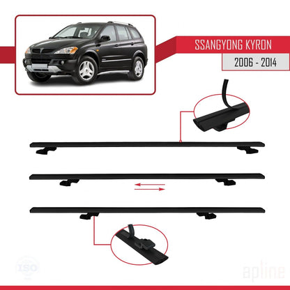 Compatible avec Ssangyong Kyron 2005-2014 BASIC Model Barres de Toit Railing Porte-Bagages de Voiture Noir Aluminium 3 Barres
