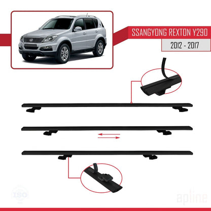 Compatible avec Ssangyong Rexton (Y290) 2012-2017 BASIC Model Barres de Toit Railing Porte-Bagages de Voiture Noir Aluminium 2 Barres