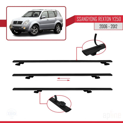 Compatible avec Ssangyong Rexton (Y250) 2006-2012 BASIC Model Barres de Toit Railing Porte-Bagages de Voiture Noir Aluminium 3 Barres