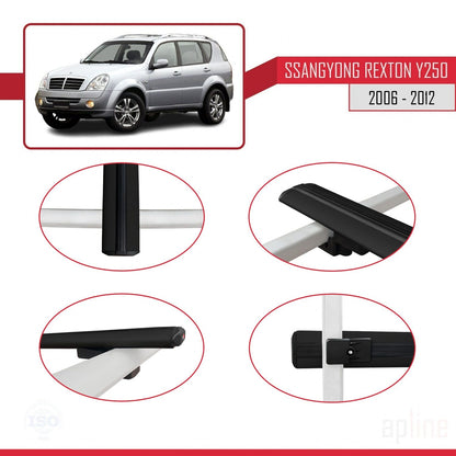 Compatible avec Ssangyong Rexton (Y250) 2006-2012 BASIC Model Barres de Toit Railing Porte-Bagages de Voiture Noir Aluminium 2 Barres