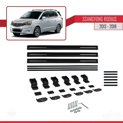 Compatible avec Ssangyong Rodius 2 2013-2018 BASIC Model Barres de Toit Railing Porte-Bagages de Voiture Noir Aluminium 3 Barres