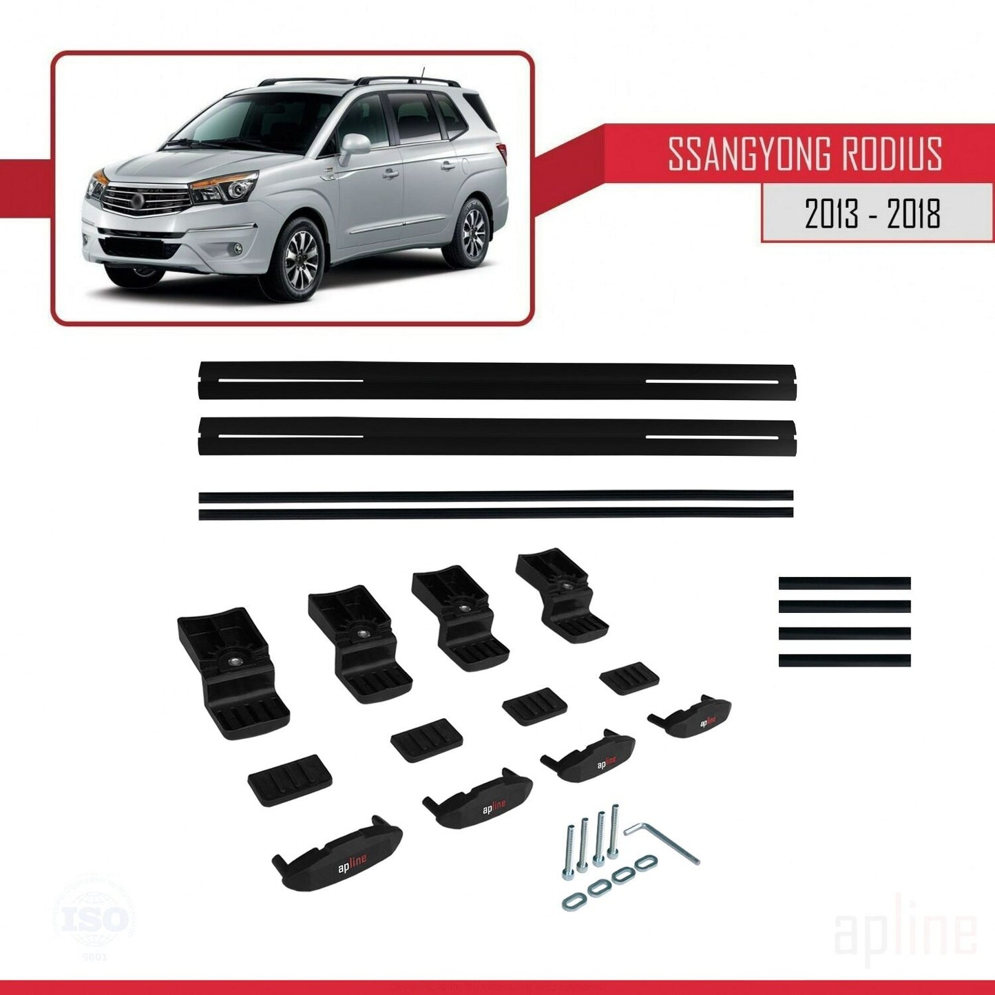 Compatible avec Ssangyong Rodius 2 2013-2018 BASIC Model Barres de Toit Railing Porte-Bagages de Voiture Noir Aluminium 2 Barres
