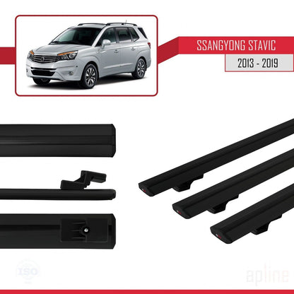Compatible avec Ssangyong Stavic 2 2013-2019 BASIC Model Barres de Toit Railing Porte-Bagages de Voiture Noir Aluminium 3 Barres