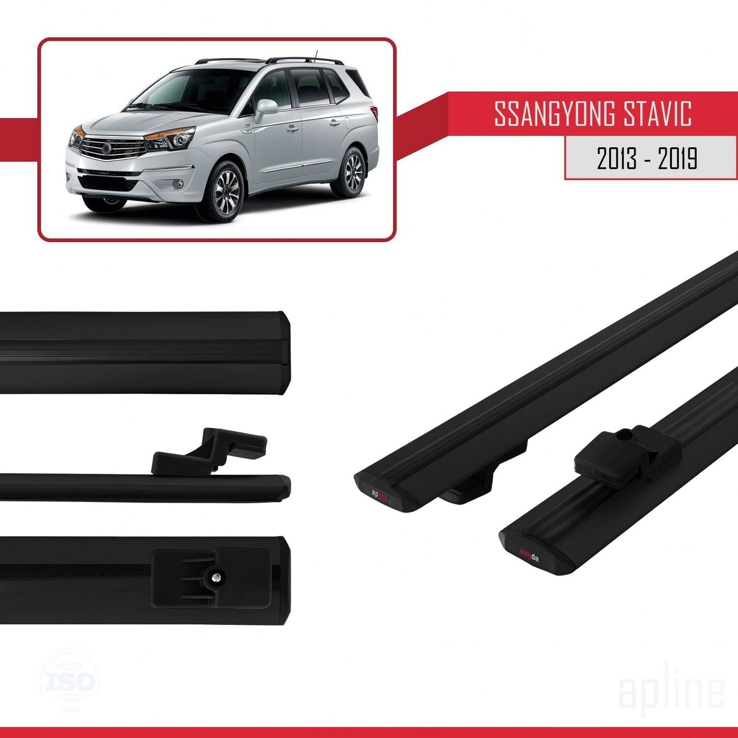 Compatible avec Ssangyong Stavic 2 2013-2019 BASIC Model Barres de Toit Railing Porte-Bagages de Voiture Noir Aluminium 2 Barres