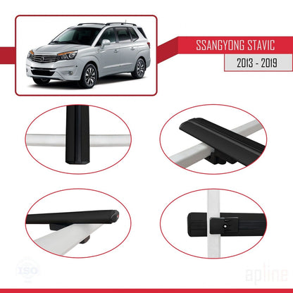 Compatible avec Ssangyong Stavic 2 2013-2019 BASIC Model Barres de Toit Railing Porte-Bagages de Voiture Noir Aluminium 2 Barres