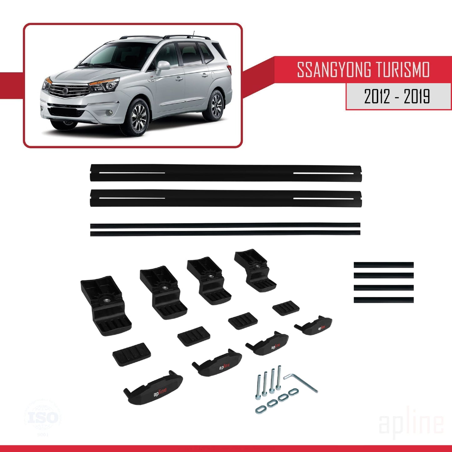 Compatible avec Ssangyong Turismo 2012-2019 BASIC Model Barres de Toit Railing Porte-Bagages de Voiture Noir Aluminium 2 Barres