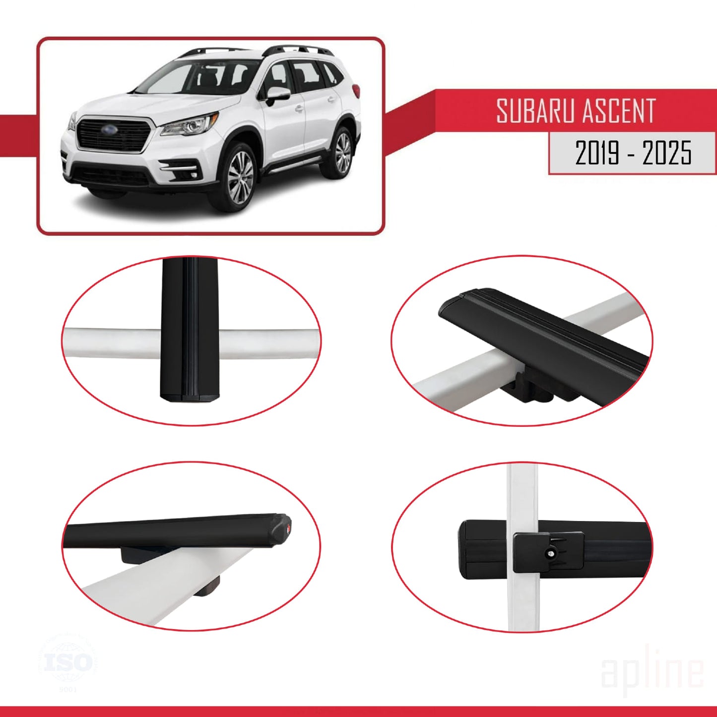 Compatible avec Subaru Ascent 2019-2025 BASIC Model Barres de Toit Railing Porte-Bagages de Voiture Noir Aluminium 2 Barres
