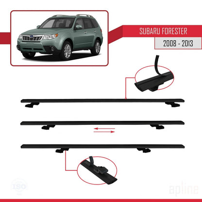 Compatible avec Subaru Forester 3 (SH) 2008-2013 BASIC Model Barres de Toit Railing Porte-Bagages de Voiture Noir Aluminium 3 Barres
