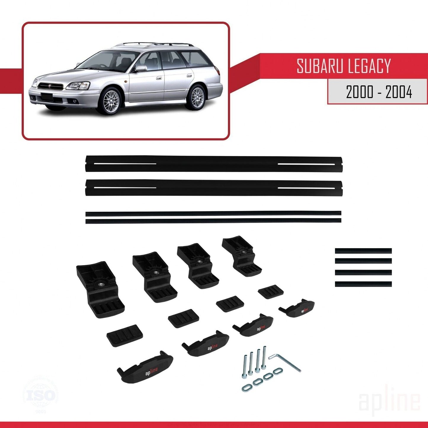 Compatible avec Subaru Legacy 3 (BE) 2000-2004 BASIC Model Barres de Toit Railing Porte-Bagages de Voiture Noir Aluminium 2 Barres