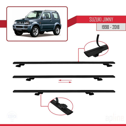 Compatible avec Suzuki Jimny 3 1998-2018 BASIC Model Barres de Toit Railing Porte-Bagages de Voiture Noir Aluminium 3 Barres