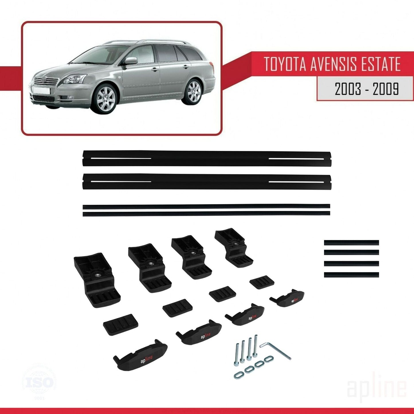 Compatible avec Toyota Avensis Break 2003-2009 BASIC Model Barres de Toit Railing Porte-Bagages de Voiture Noir Aluminium 2 Barres