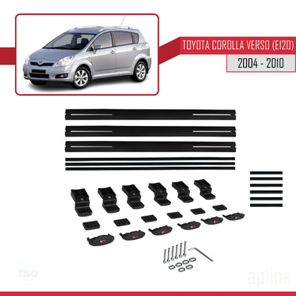 Compatible avec Toyota Corolla Verso 2 (AR10) 2004-2010 BASIC Model Barres de Toit Railing Porte-Bagages de Voiture Noir Aluminium 3 Barres