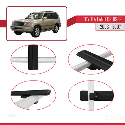 Compatible avec Toyota Land Cruiser (J100) 2003-2007 BASIC Model Barres de Toit Railing Porte-Bagages de Voiture Noir Aluminium 3 Barres