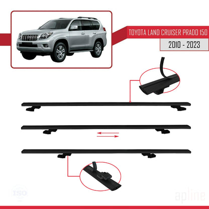 Compatible avec Toyota Land Cruiser Prado (J150) 2010-2023 BASIC Model Barres de Toit Railing Porte-Bagages de Voiture Noir Aluminium 3 Barres