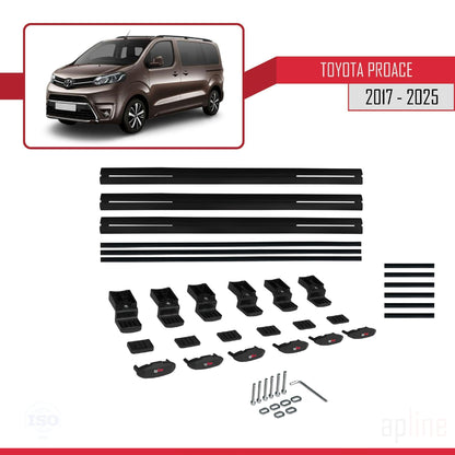 Compatible avec Toyota Proace 2017-2025 BASIC Model Barres de Toit Railing Porte-Bagages de Voiture Noir Aluminium 3 Barres