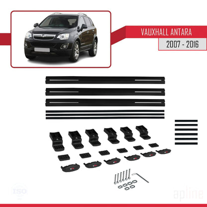 Compatible avec Vauxhall Antara 2007-2016 BASIC Model Barres de Toit Railing Porte-Bagages de Voiture Noir Aluminium 3 Barres
