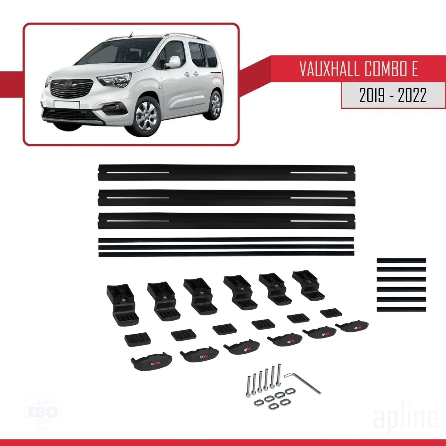 Compatible avec Vauxhall Combo E Life 2019-2022 BASIC Model Barres de Toit Railing Porte-Bagages de Voiture Noir Aluminium 3 Barres