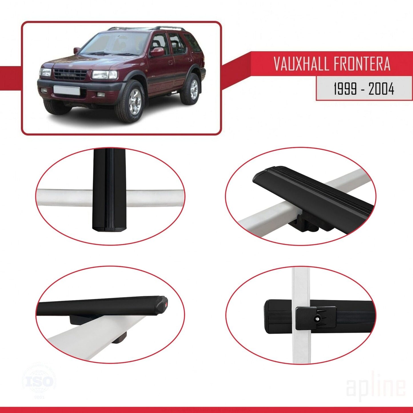 Compatible avec Vauxhall Frontera 2 1999-2004 BASIC Model Barres de Toit Railing Porte-Bagages de Voiture Noir Aluminium 2 Barres