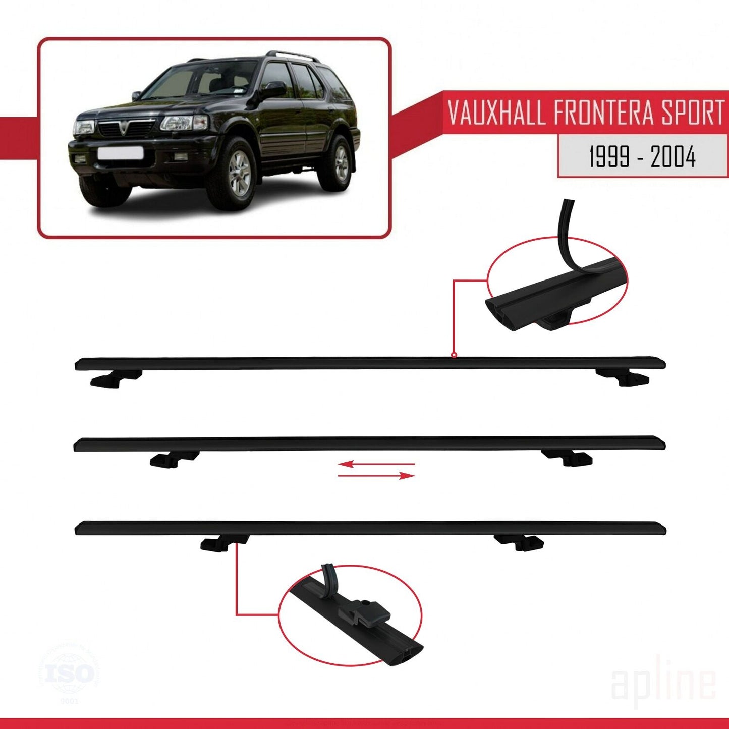 Compatible avec Vauxhall Frontera 2 Sport 1999-2004 BASIC Model Barres de Toit Railing Porte-Bagages de Voiture Noir Aluminium 3 Barres