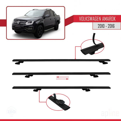 Compatible avec Volkswagen Amarok (2F) Pre-Facelift 2010-2016 BASIC Model Barres de Toit Railing Porte-Bagages de Voiture Noir Aluminium 2 Barres