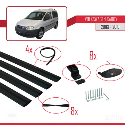 Compatible avec Volkswagen Caddy 3 (2K) 2003-2010 BASIC Model Barres de Toit Railing Porte-Bagages de Voiture Noir Aluminium 4 Barres