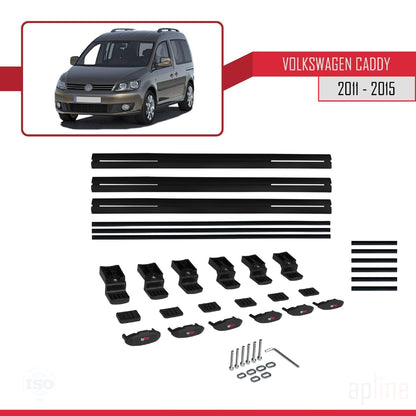 Compatible avec Volkswagen Caddy 3 (2K) 2011-2015 BASIC Model Barres de Toit Railing Porte-Bagages de Voiture Noir Aluminium 3 Barres