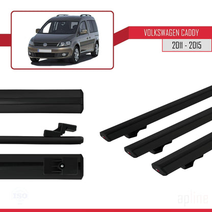 Compatible avec Volkswagen Caddy 3 (2K) 2011-2015 BASIC Model Barres de Toit Railing Porte-Bagages de Voiture Noir Aluminium 3 Barres