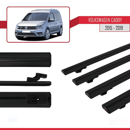 Compatible avec Volkswagen Caddy 3 (SA) 2015-2019 BASIC Model Barres de Toit Railing Porte-Bagages de Voiture Noir Aluminium 4 Barres