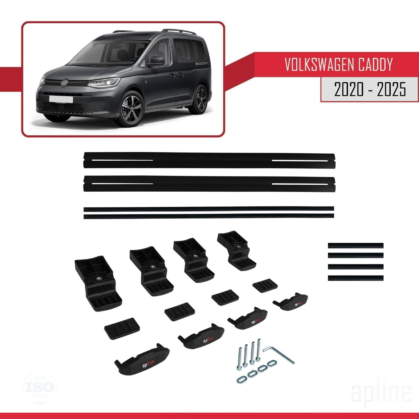 Compatible avec Volkswagen Caddy 4 (SB) 2020-2025 BASIC Model Barres de Toit Railing Porte-Bagages de Voiture Noir Aluminium 2 Barres