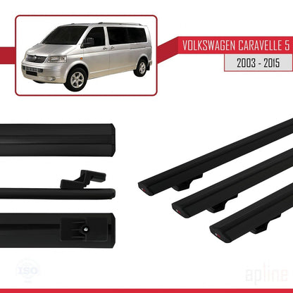 Compatible avec Volkswagen T5 Caravelle 2003-2015 BASIC Model Barres de Toit Railing Porte-Bagages de Voiture Noir Aluminium 3 Barres