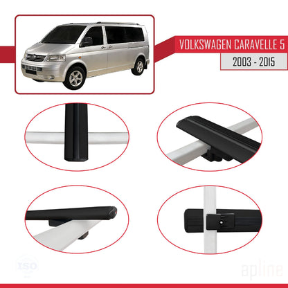 Compatible avec Volkswagen T5 Caravelle 2003-2015 BASIC Model Barres de Toit Railing Porte-Bagages de Voiture Noir Aluminium 4 Barres