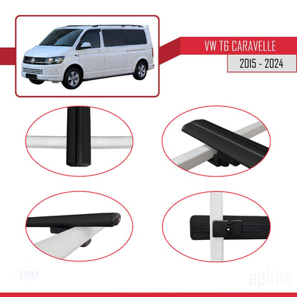 Compatible avec Volkswagen T6 Caravelle 2015-2024 BASIC Model Barres de Toit Railing Porte-Bagages de Voiture Noir Aluminium 3 Barres