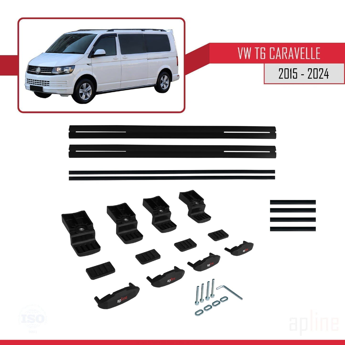 Compatible avec Volkswagen T6 Caravelle 2015-2024 BASIC Model Barres de Toit Railing Porte-Bagages de Voiture Noir Aluminium 2 Barres