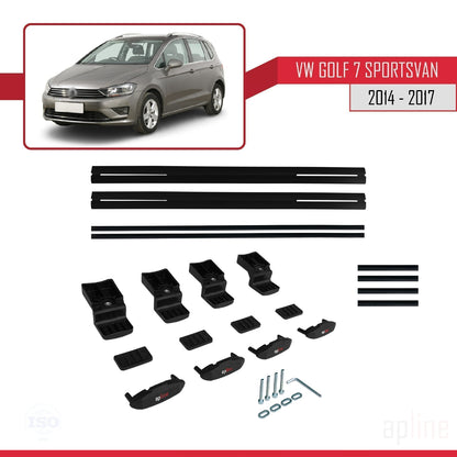 Compatible avec Volkswagen Golf Sportvan 2014-2017 BASIC Model Barres de Toit Railing Porte-Bagages de Voiture Noir Aluminium 2 Barres