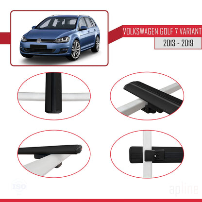 Compatible avec Volkswagen Golf 7 (5G) Variant 2013-2019 BASIC Model Barres de Toit Railing Porte-Bagages de Voiture Noir Aluminium 3 Barres
