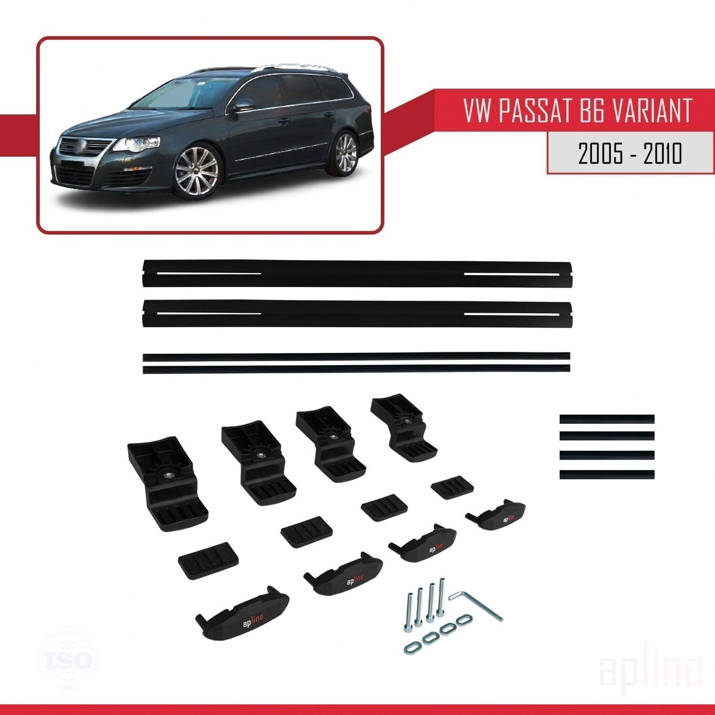 Compatible avec Volkswagen Passat B6 (3C) Variant 2005-2010 BASIC Model Barres de Toit Railing Porte-Bagages de Voiture Noir Aluminium 2 Barres