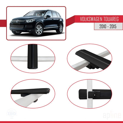 Compatible avec Volkswagen Touareg 2 (7P) Pre-Facelift 2010-2015 BASIC Model Barres de Toit Railing Porte-Bagages de Voiture Noir Aluminium 3 Barres